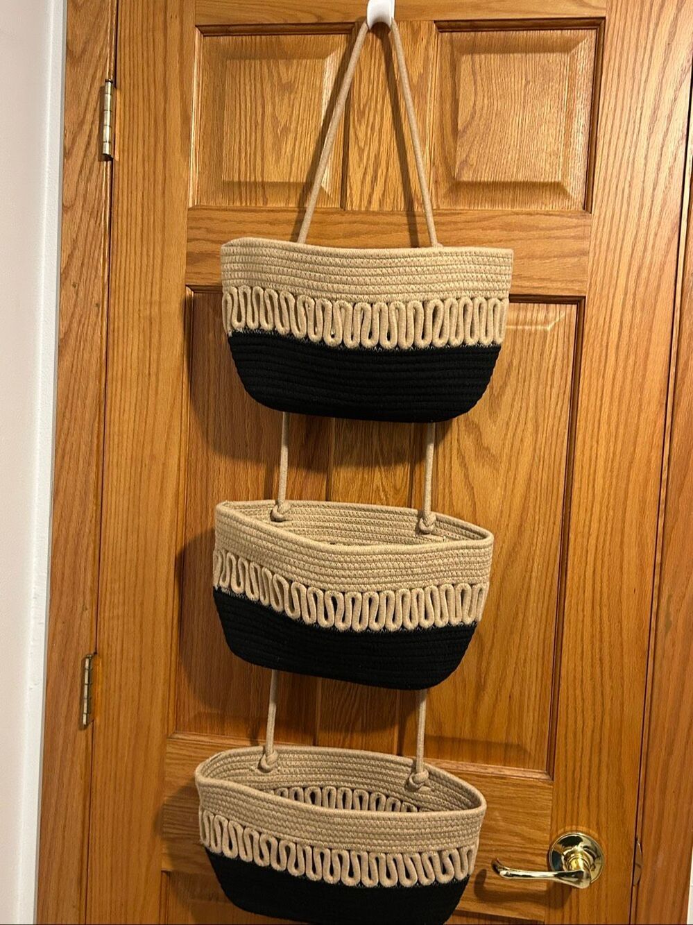 Boho Style 3 Tier Over The Door Hanging Basket Cotton Rope Organizer Jute Black